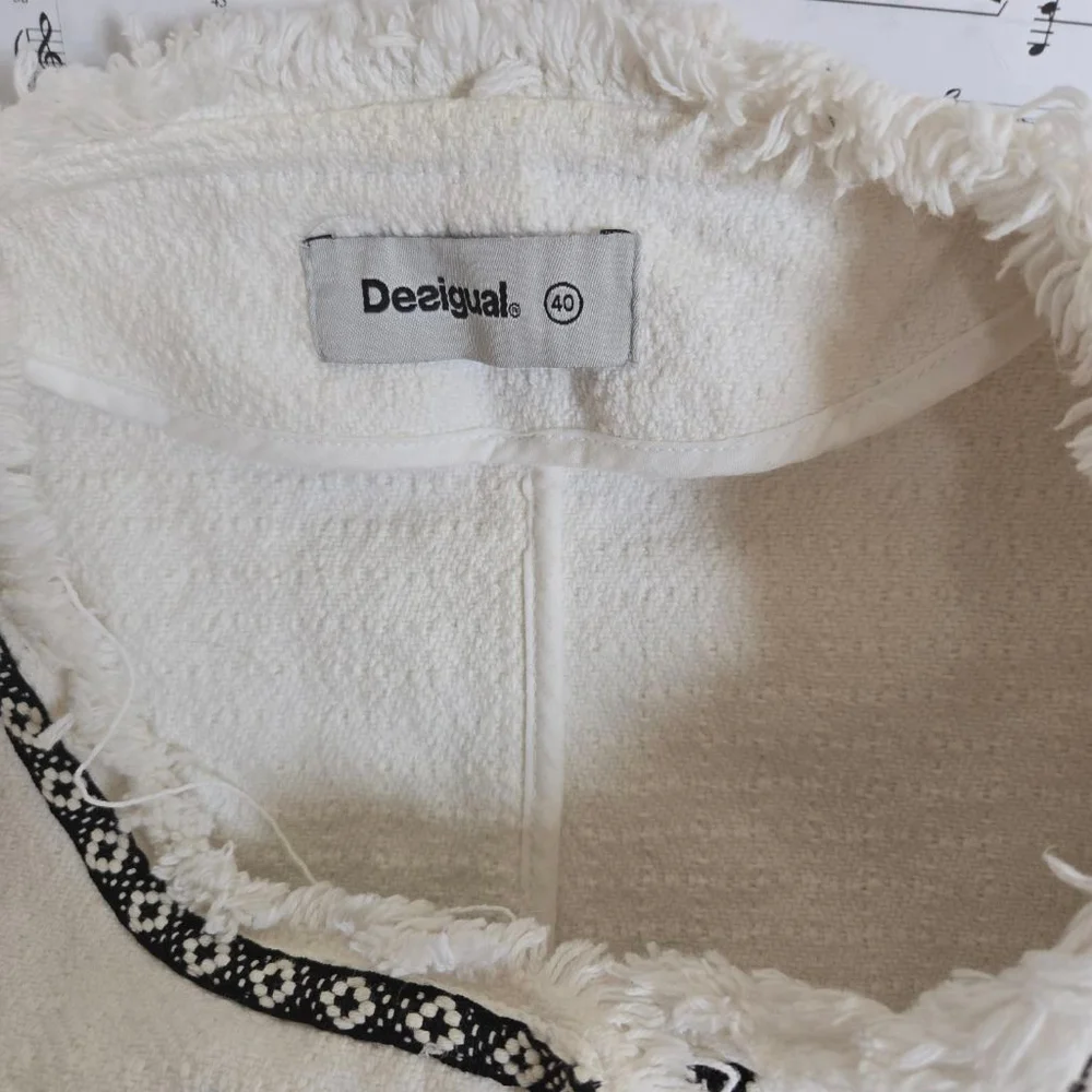 Chase White Woven Chase Smart Jacket Desigual Style 72E2YG4 Sz 8 40 - Picture 8 of 10
